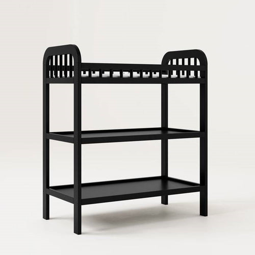 Baby Changing Table in Black Wood Finish with Safety Rail and Changing Pad