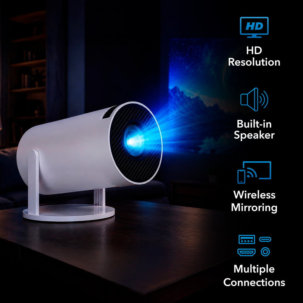 Compact Smart LED Projector – HD 720P Portable Projector with Wireless ...