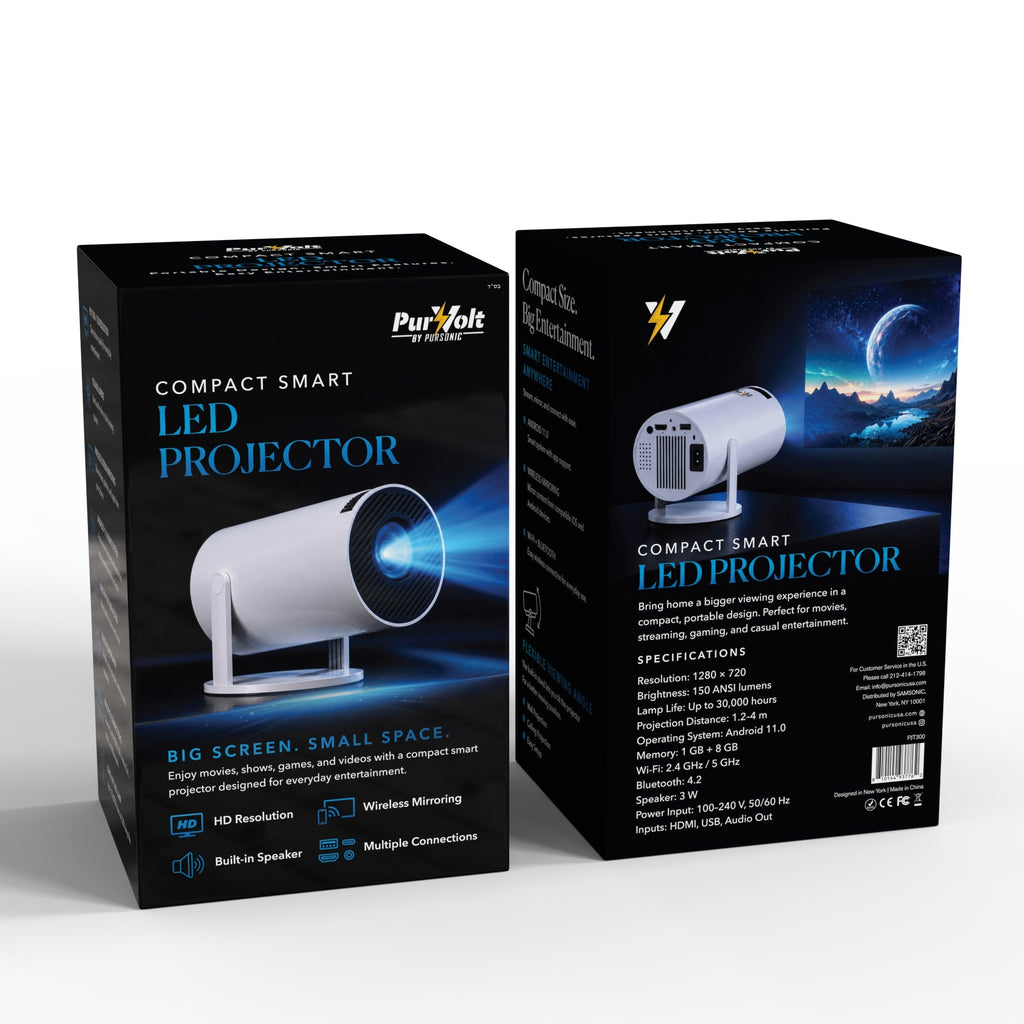 Compact Smart LED Projector – HD 720P Portable Projector with Wireless ...